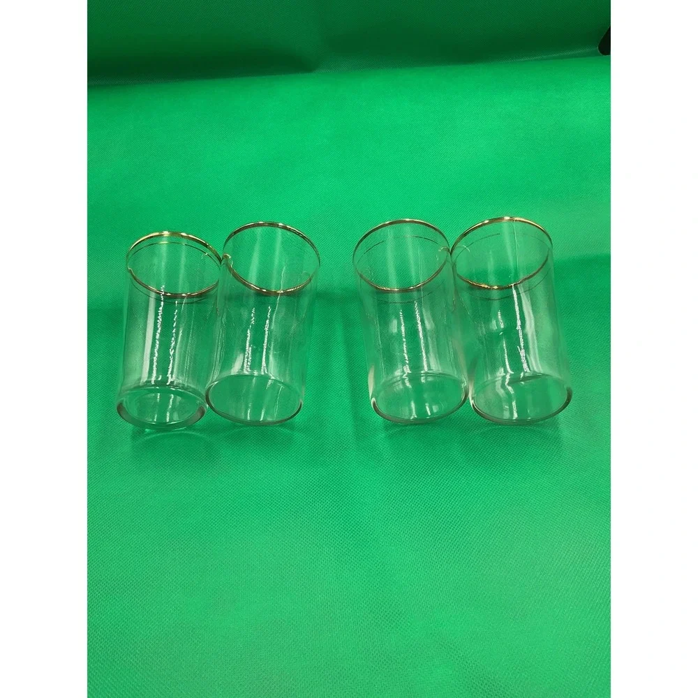 Vintage 1930s Gold‐Gilded Rim Juice Glasses – Set of 4 – Clear Glass with Gold B